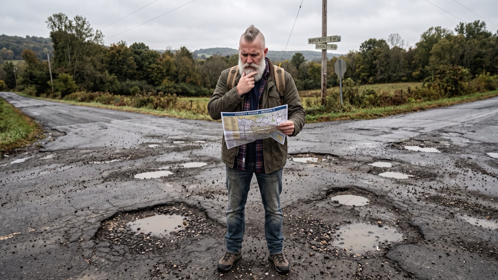A founder ponders which direction to take, guided by a map, aware that there are many potholes to avoid